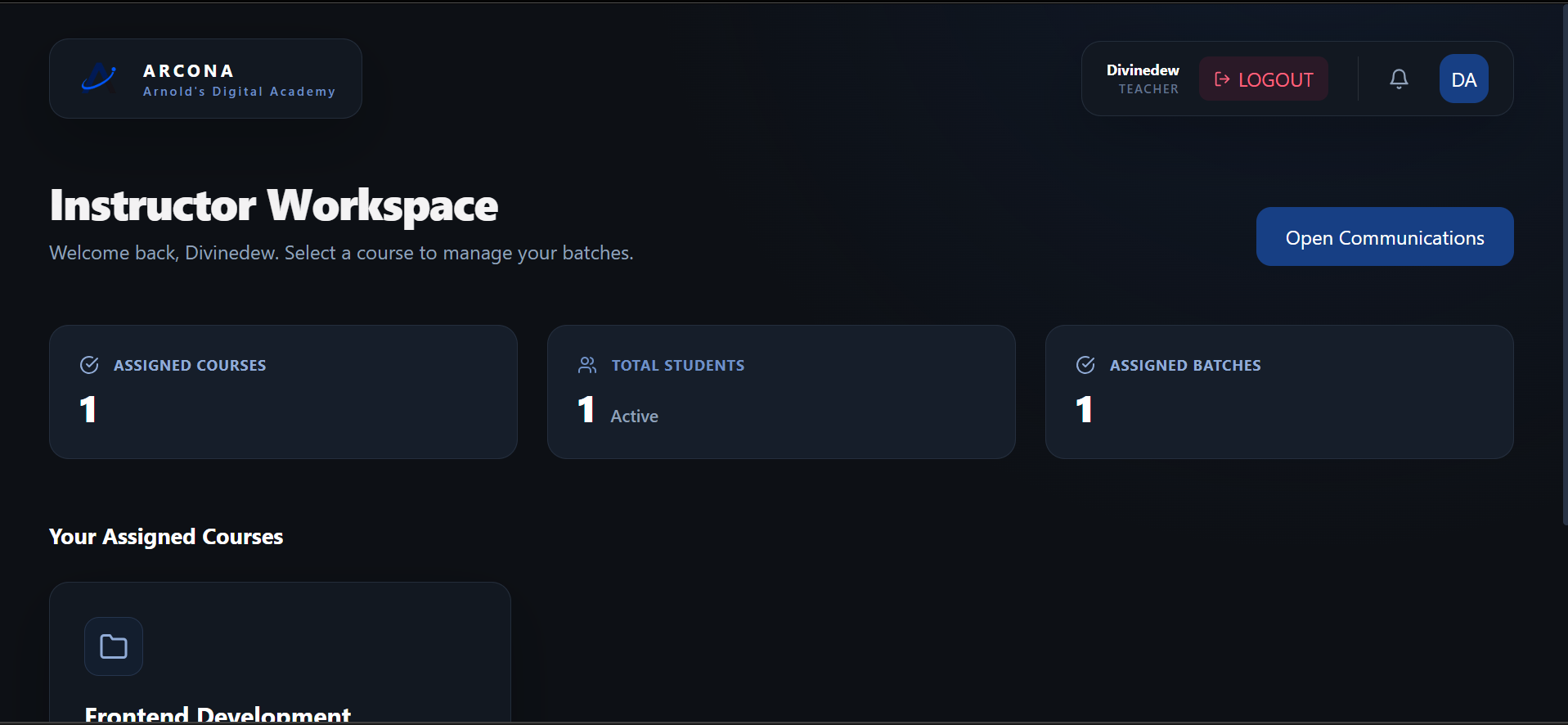 Arcona Academy OS teacher workspace