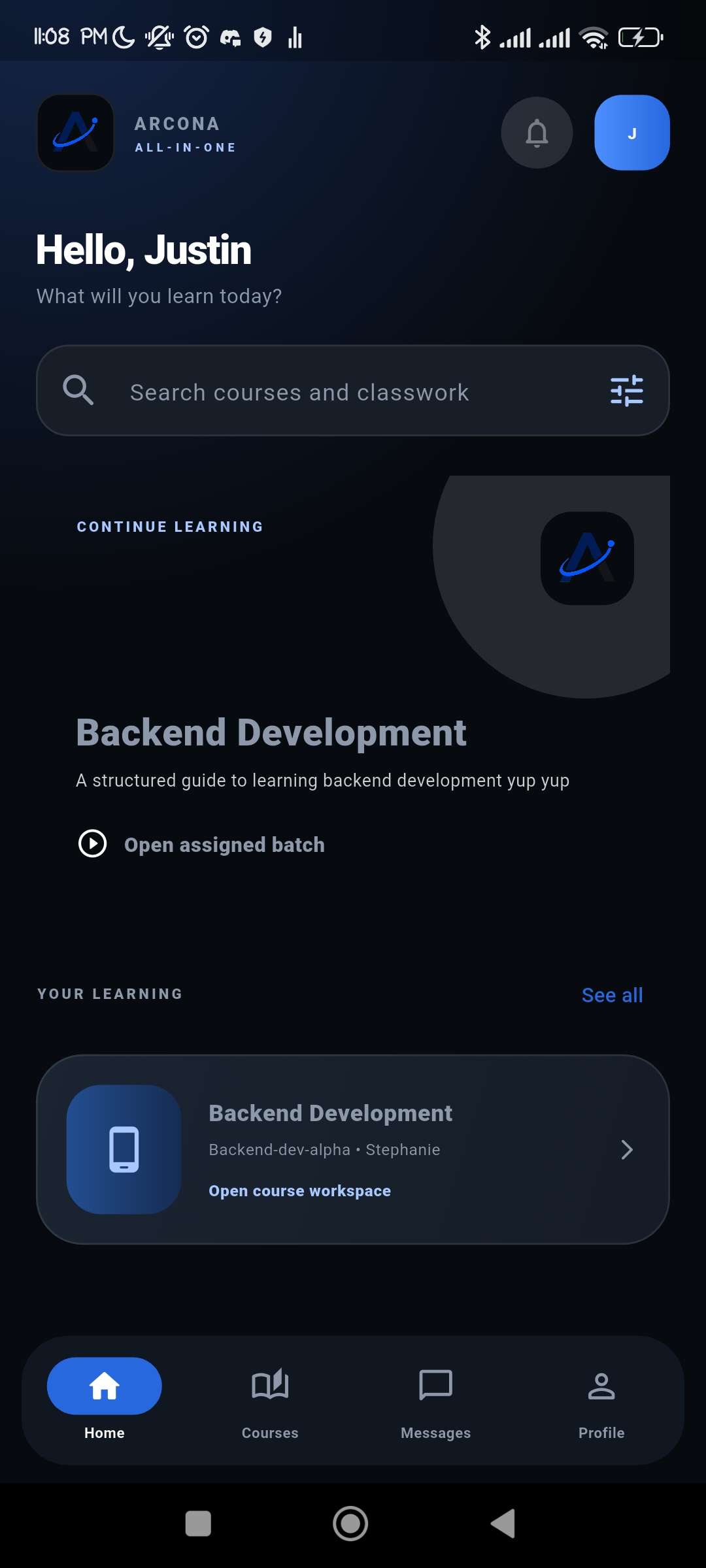 Learning home in Arcona OS mobile